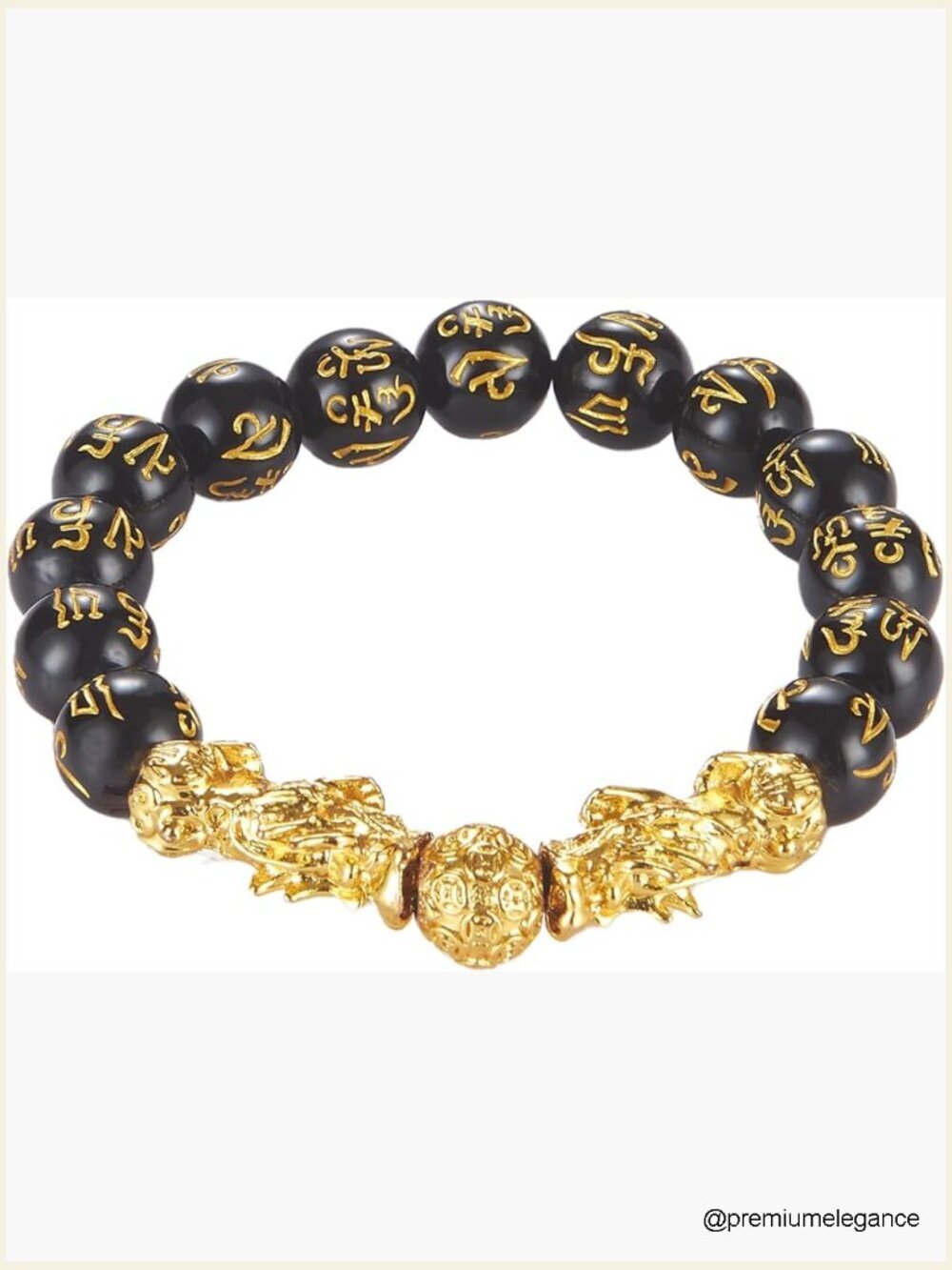 Dual 24K Gold-Plated Pixiu Feng Shui Bracelet with Black Obsidian Beads for